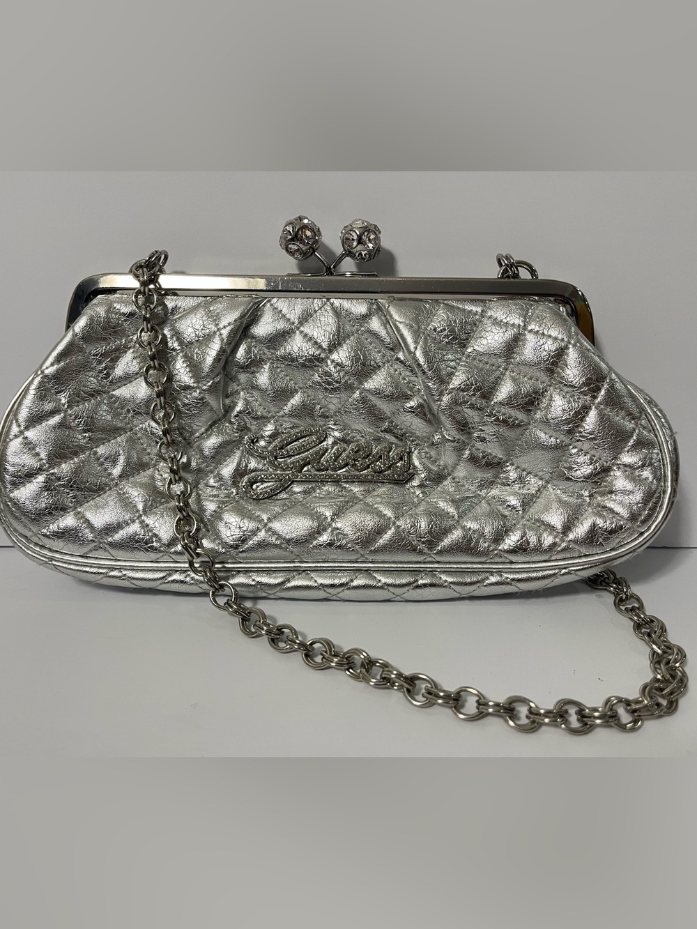 Guess Y2K Iconic Silver Rhinestones Clutch Shoulder Bag - Picture 5 of 9